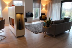Blokvorm architectuur meubel ontwerp haard roomdivider