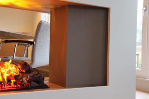 Blokvorm architectuur meubel ontwerp haard roomdivider